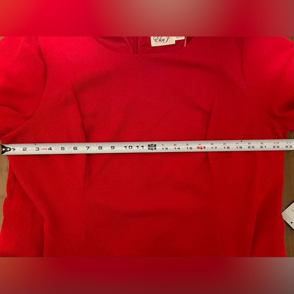 Eliza J Dress NWT Red Fit & Flare Texture Puffed Sleeve 20W Holiday Cocktail - Picture 7 of 15